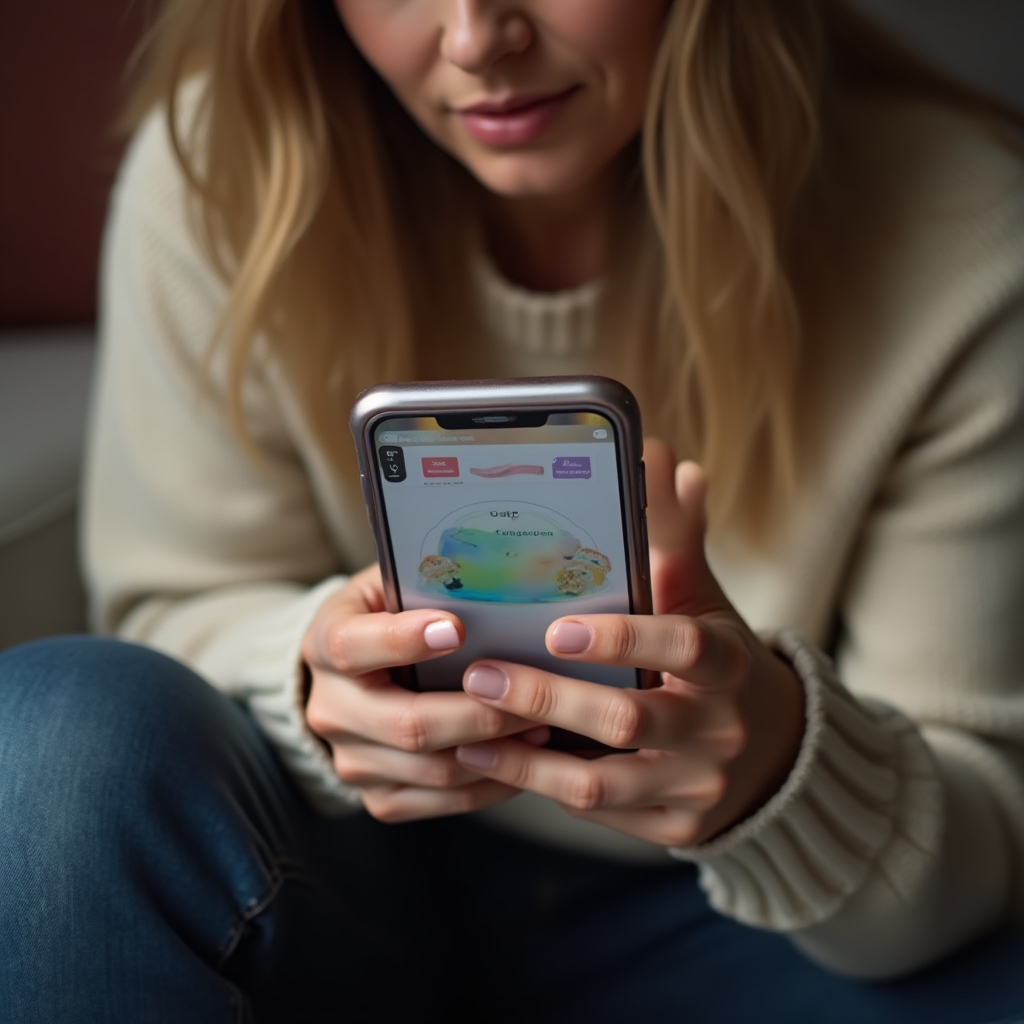 Nahaufnahme einer Person vor einem Onlineshop auf dem Smartphone