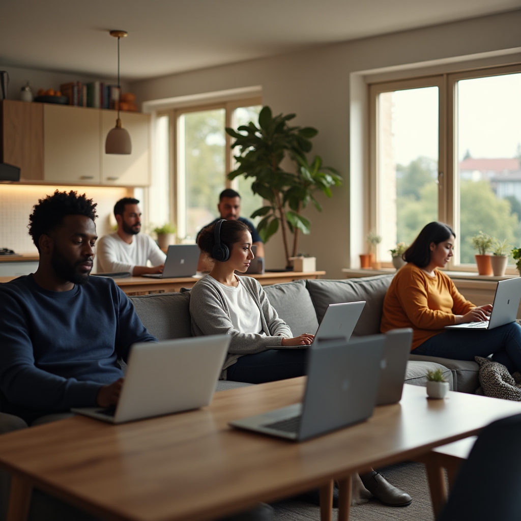 Gruppe von Personen nimmt an einem Online-Webinar teil