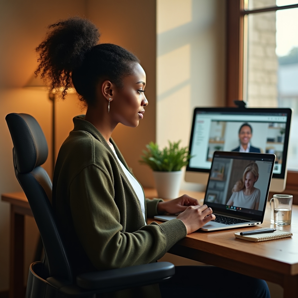 Person nimmt per Laptop an einem Webinar teil